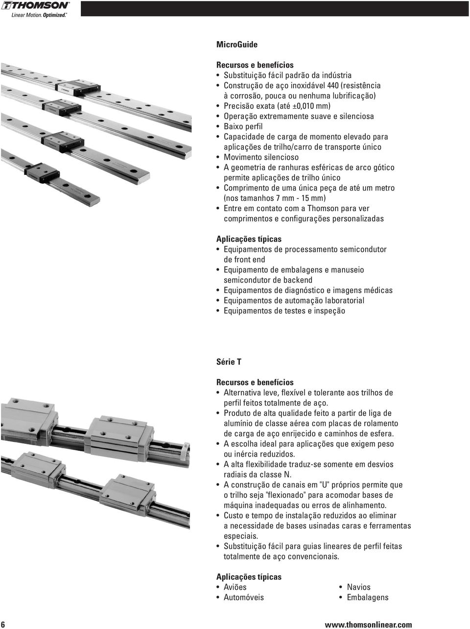 de arco gótico permite aplicações de trilho único Comprimento de uma única peça de até um metro (nos tamanhos 7 mm - 15 mm) Entre em contato com a Thomson para ver comprimentos e configurações