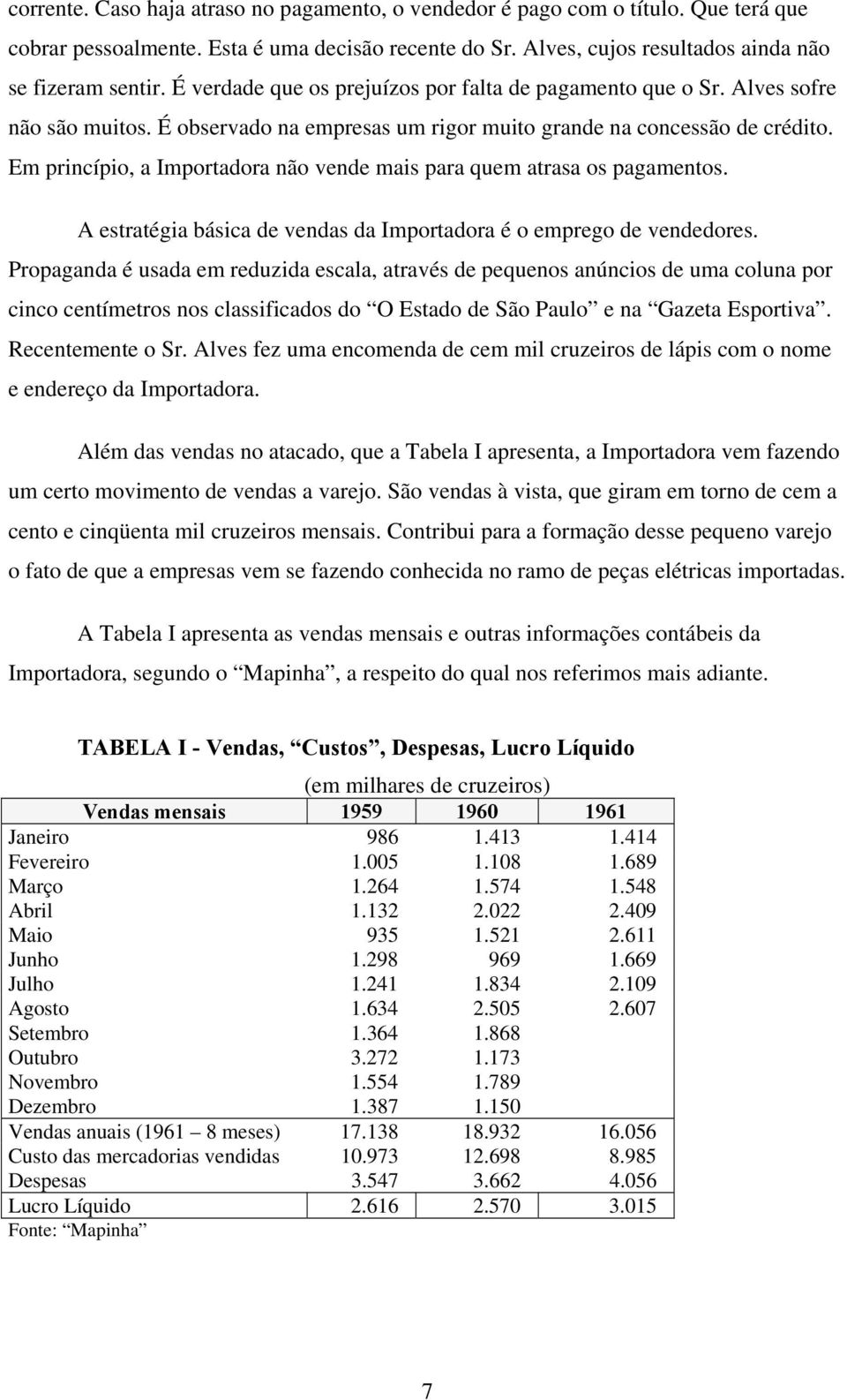 Em princípio, a Importadora não vende mais para quem atrasa os pagamentos. A estratégia básica de vendas da Importadora é o emprego de vendedores.