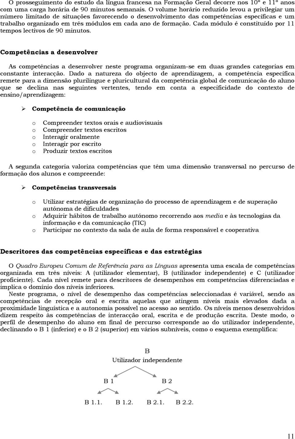 formação. Cada módulo é constituído por 11 tempos lectivos de 90 minutos.