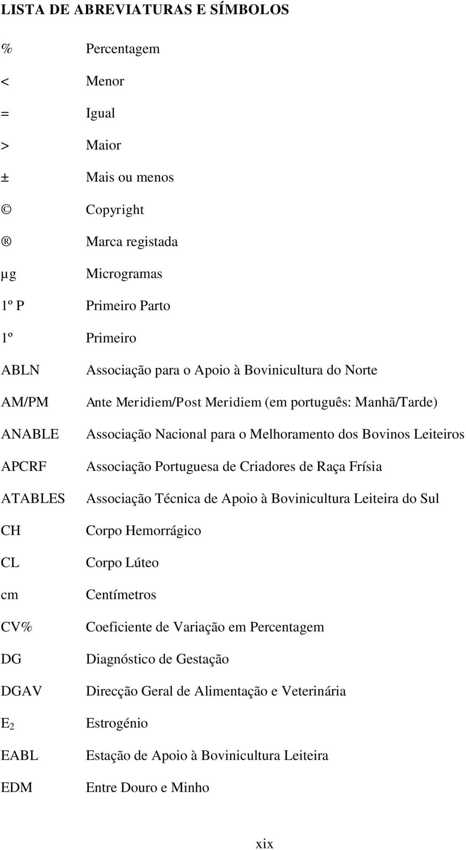 Melhoramento dos Bovinos Leiteiros Associação Portuguesa de Criadores de Raça Frísia Associação Técnica de Apoio à Bovinicultura Leiteira do Sul Corpo Hemorrágico Corpo Lúteo