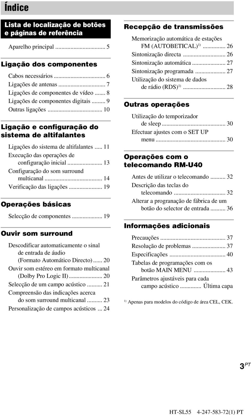 .. 11 Execução das operações de configuração inicial... 13 Configuração do som surround multicanal... 14 Verificação das ligações... 19 Operações básicas Selecção de componentes.