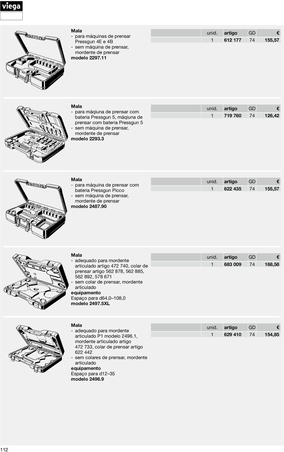 3 1 719 760 74 126,42 para máquina de prensar com bateria Pressgun Picco sem máquina de prensar, mordente de prensar modelo 2487.