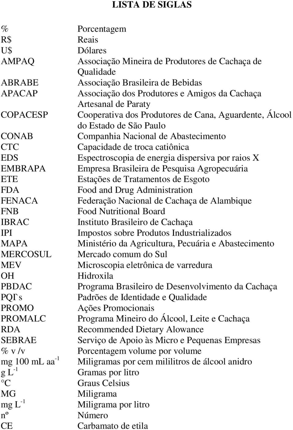 Espectroscopia de energia dispersiva por raios X EMBRAPA Empresa Brasileira de Pesquisa Agropecuária ETE Estações de Tratamentos de Esgoto FDA Food and Drug Administration FENACA Federação Nacional