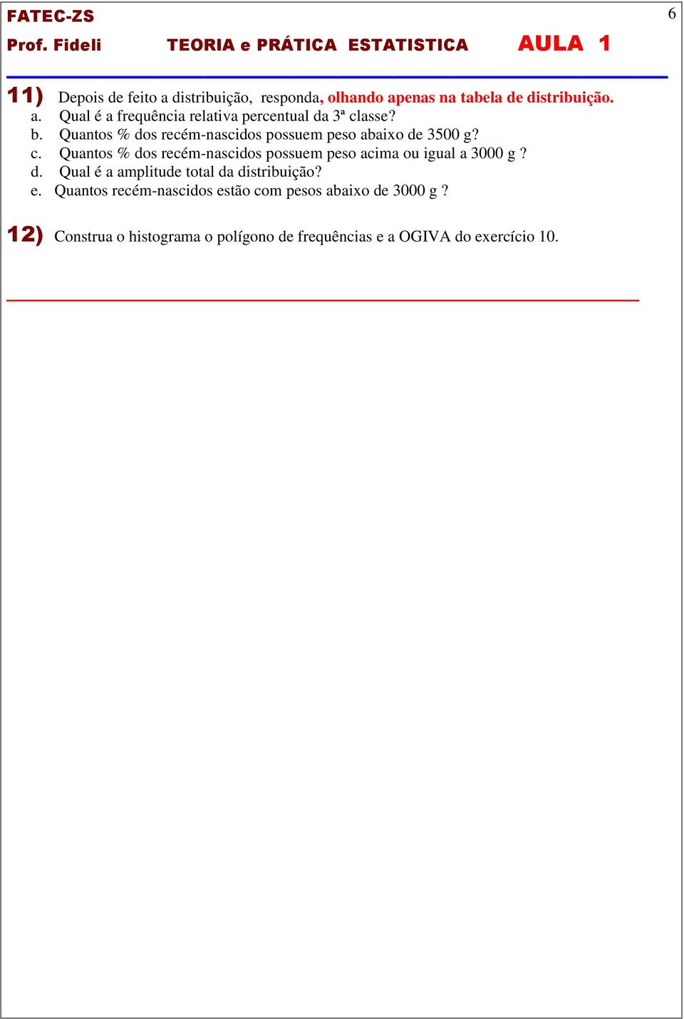 Quantos % dos recém-nascidos possuem peso acima ou igual a 3000 g? d. Qual é a amplitude total da distribuição? e.