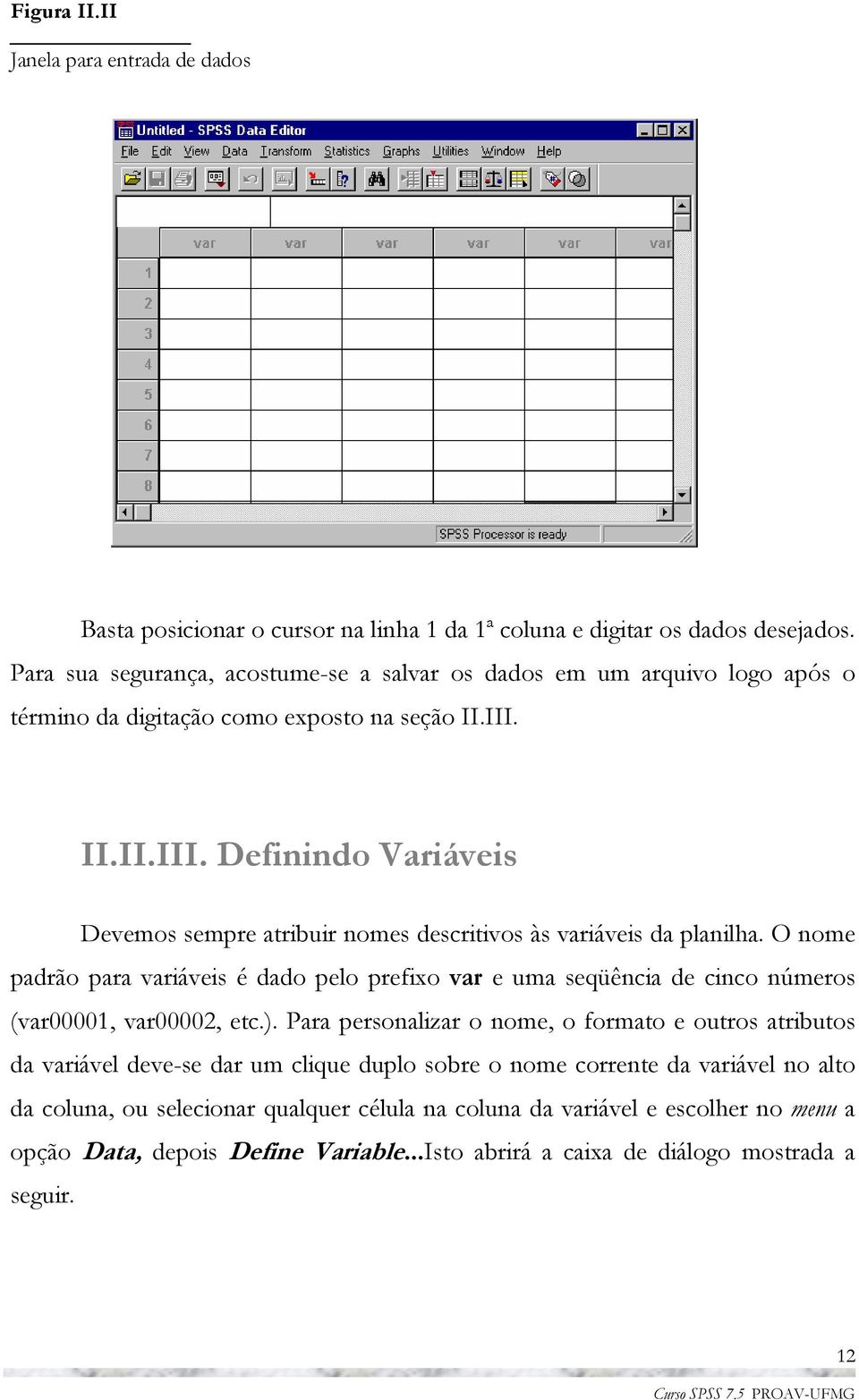 II.II.III. Definindo Variáveis Devemos sempre atribuir nomes descritivos às variáveis da planilha.