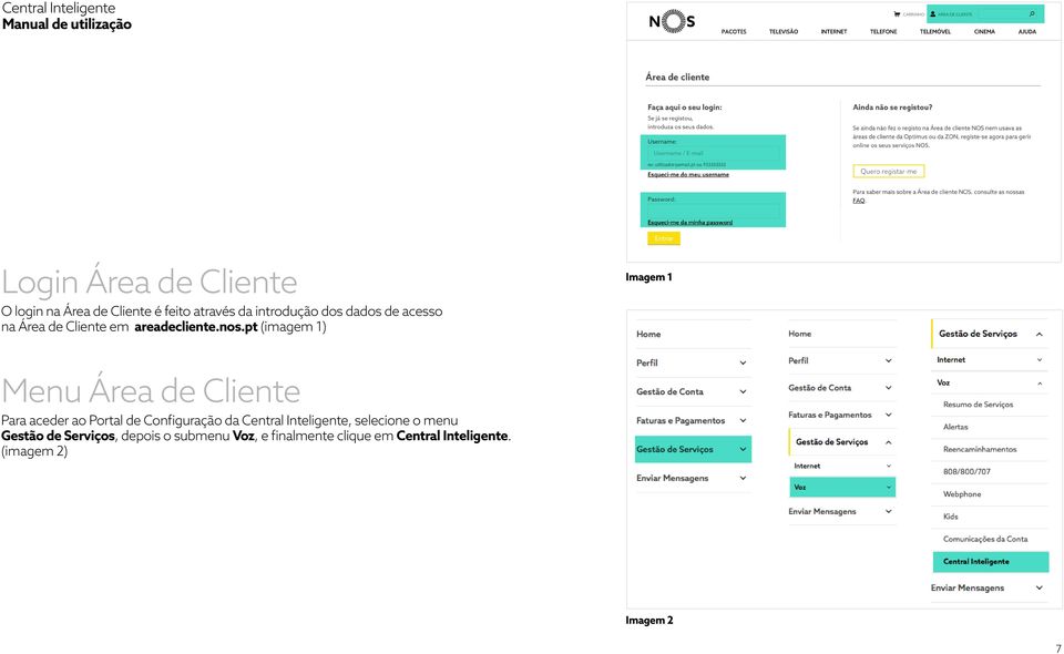 pt (imagem 1) Imagem 1 Menu Área de Cliente Para aceder ao Portal de Configuração da Central