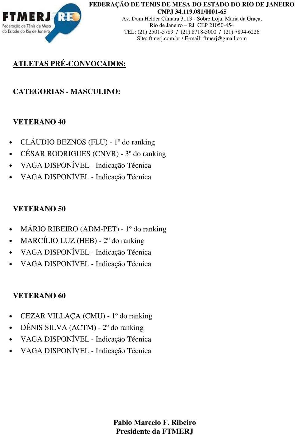 do ranking MARCÍLIO LUZ (HEB) - 2º do ranking VETERANO 60 CEZAR