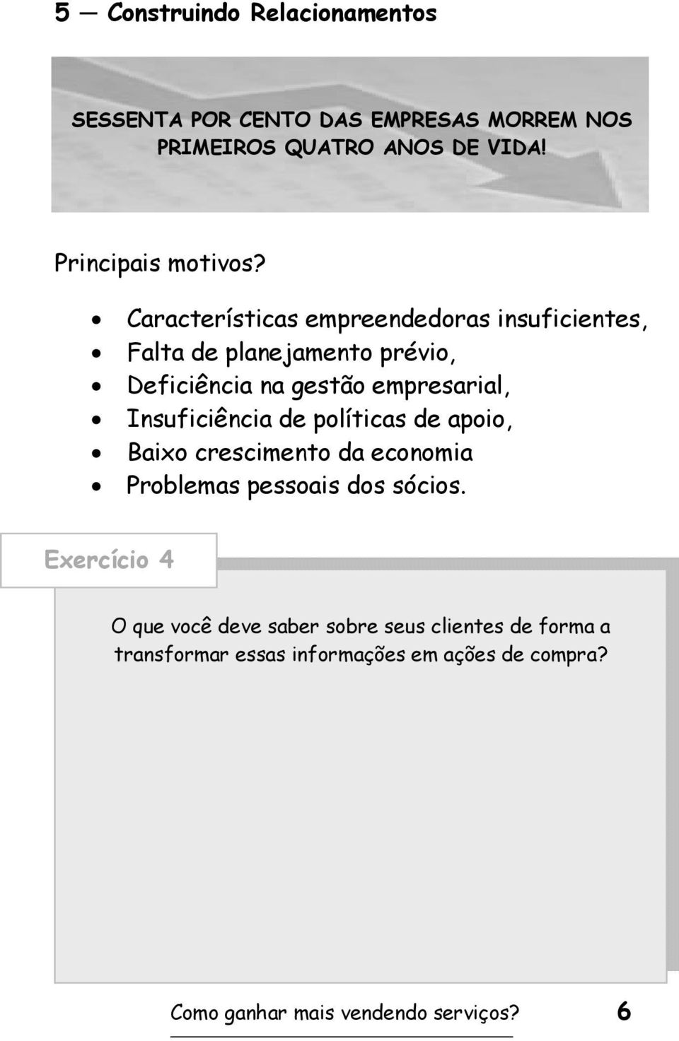 Características empreendedoras insuficientes, Falta de planejamento prévio, Deficiência na gestão empresarial,