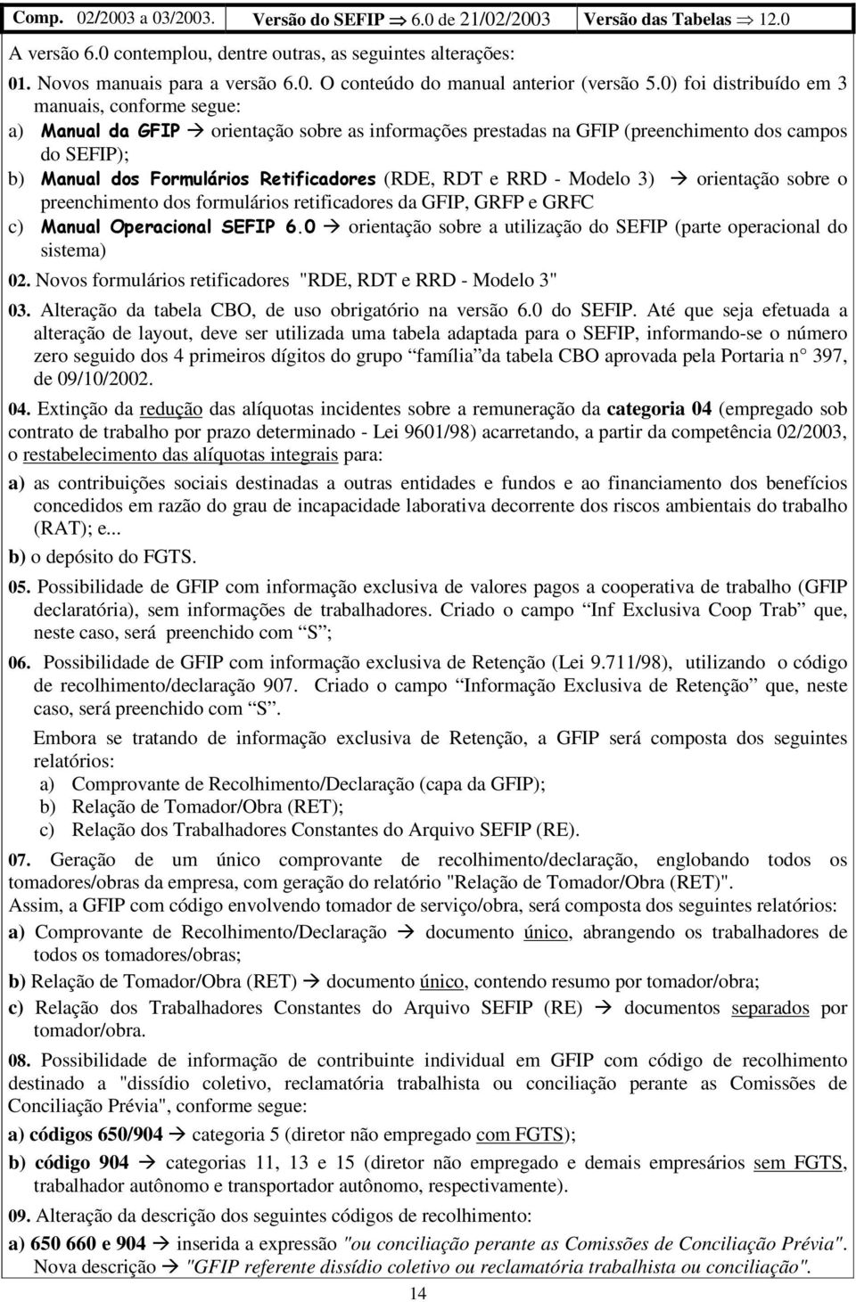 " #$ (RDE, RDT e RRD - Modelo 3) orientação sobre o preenchimento dos formulários retificadores da GFIP, GRFP e GRFC c) % $&' orientação sobre a utilização do SEFIP (parte operacional do sistema) 02.