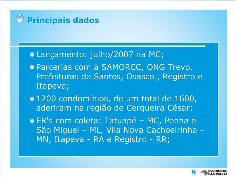 um total de 1600, aderiram na região de Cerqueira César; ER's com coleta: