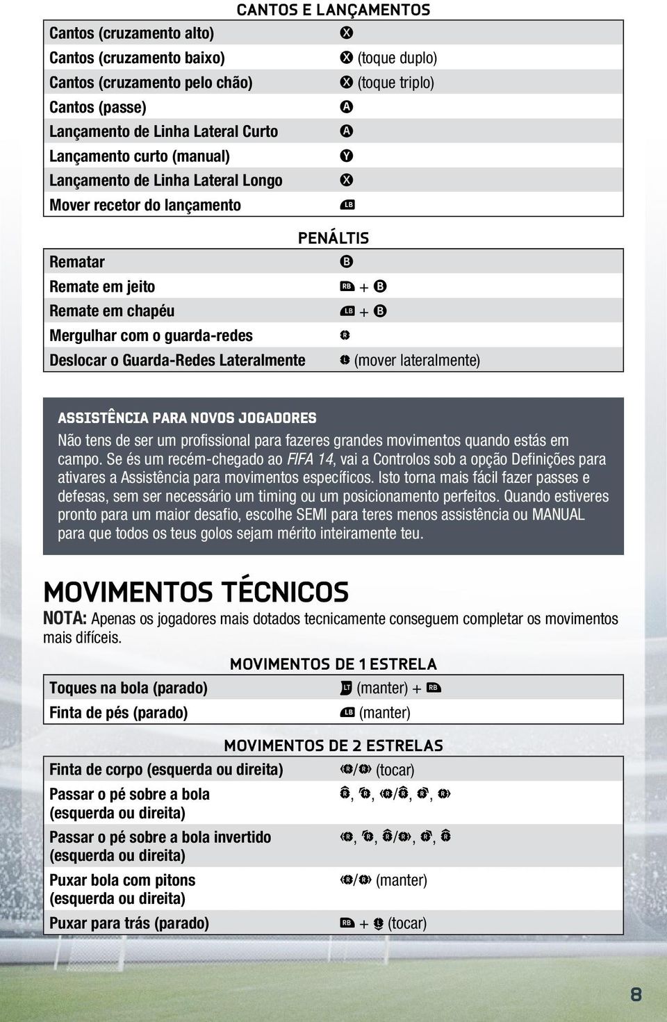 lateralmente) Assistência para Novos Jogadores Não tens de ser um profissional para fazeres grandes movimentos quando estás em campo.