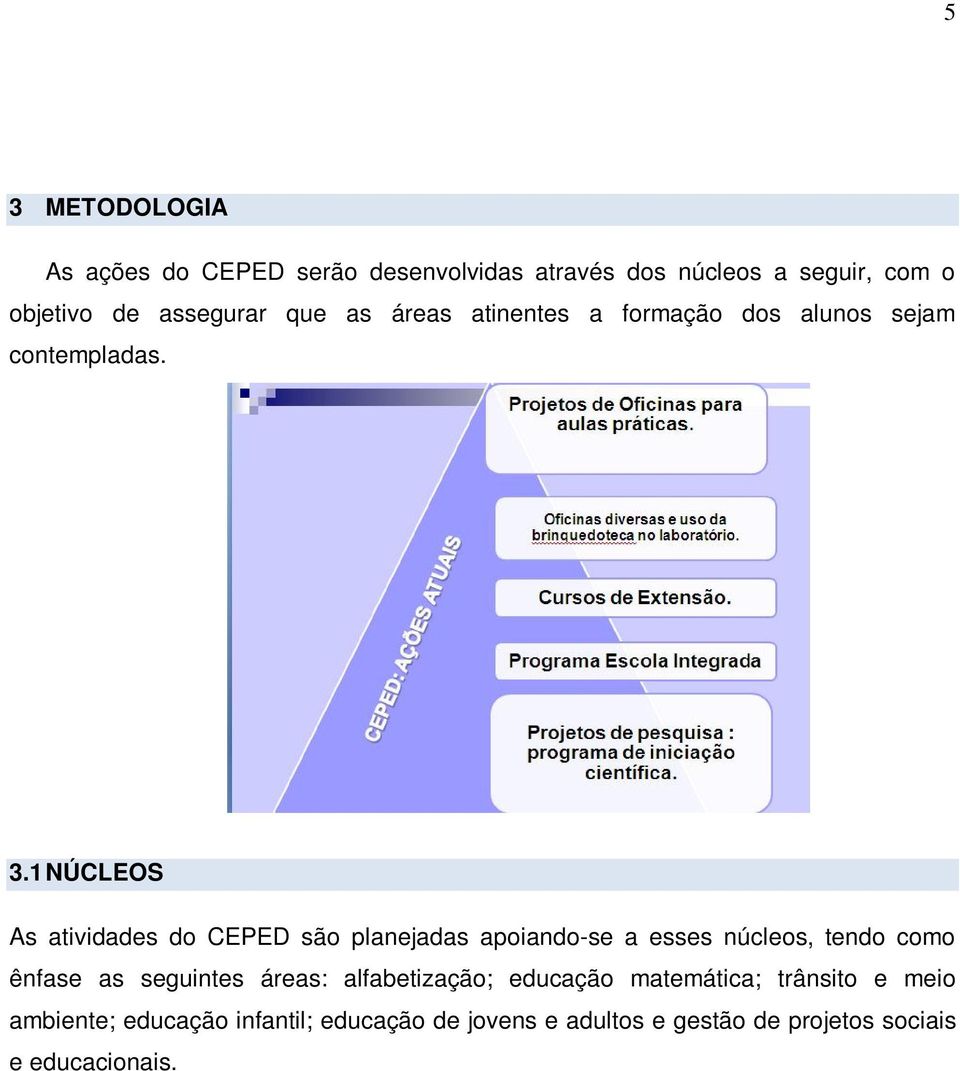 1 NÚCLEOS As atividades do CEPED são planejadas apoiando-se a esses núcleos, tendo como ênfase as seguintes