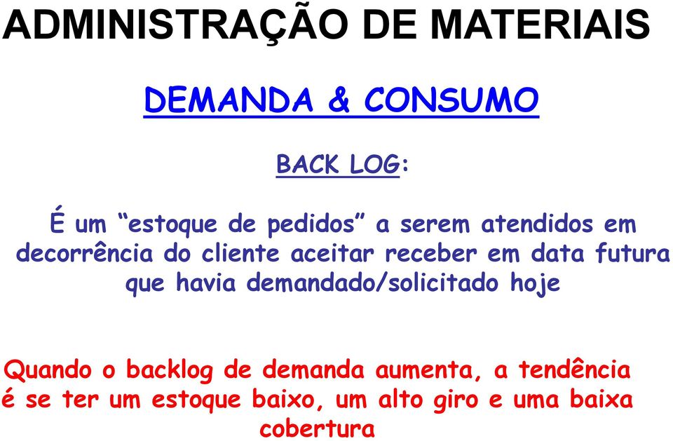 que havia demandado/solicitado hoje Quando o backlog de demanda