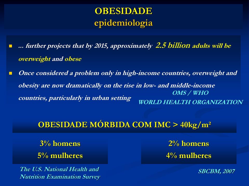 obesity are now dramatically on the rise in low- and middle-income countries, particularly in urban setting OMS / WHO