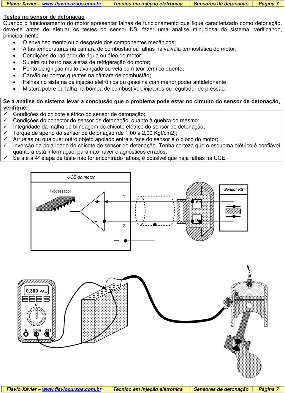 detonação, deve-se antes de efetuar os testes do sensor KS, fazer uma analise minuciosa do sistema, verificando, principalmente O envelhecimento ou o desgaste dos componentes mecânicos; ltas