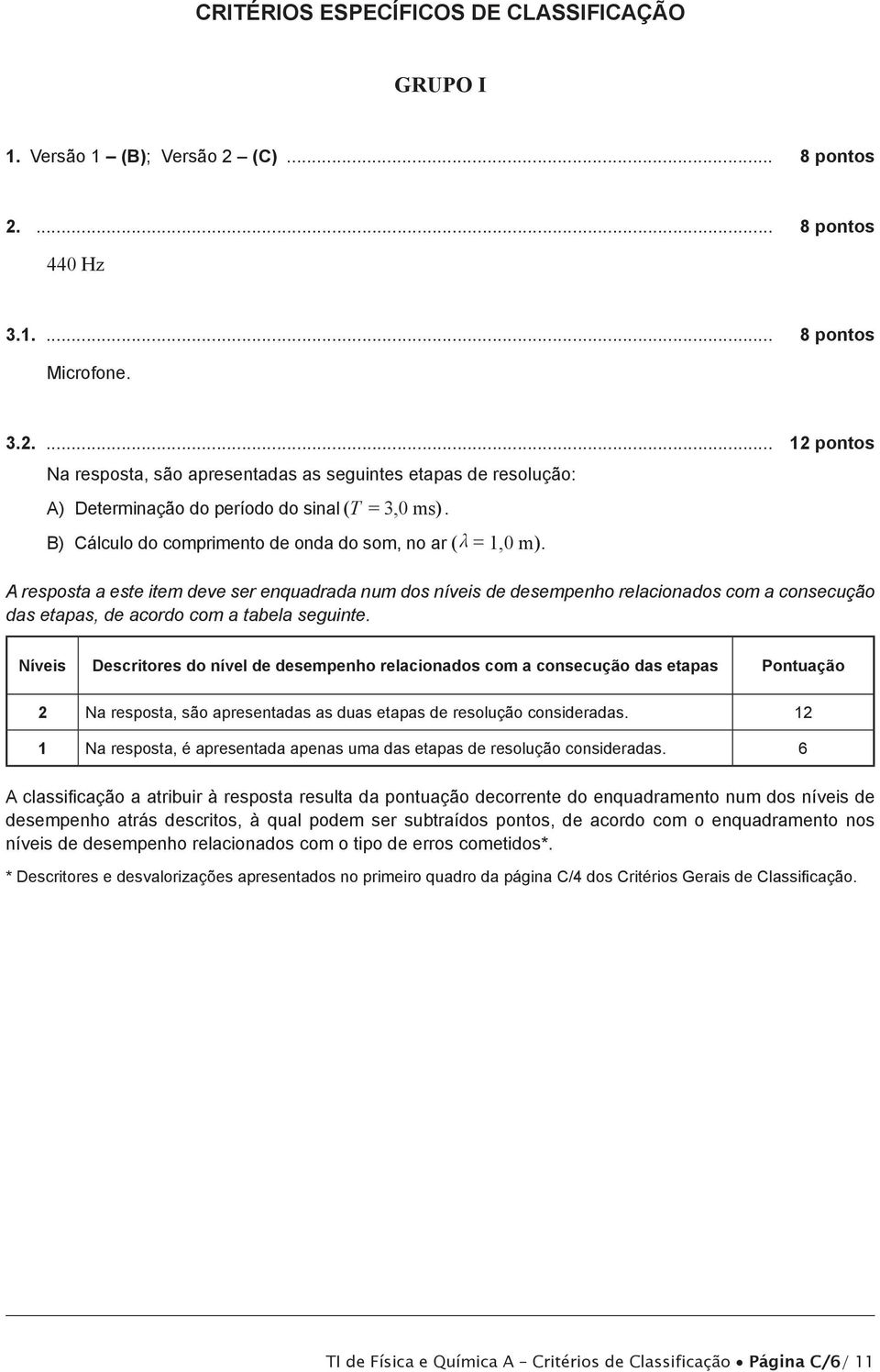 A resposta a este item deve ser enquadrada num dos níveis de desempenho relacionados com a consecução das etapas, de acordo com a tabela seguinte.