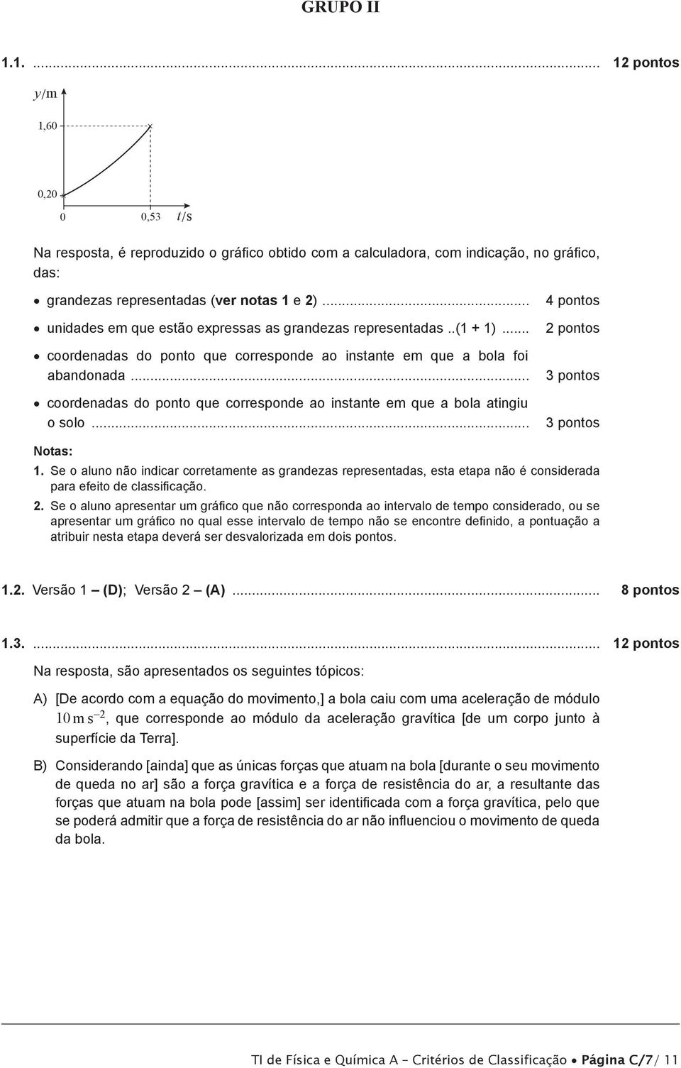 .. 3 pontos coordenadas do ponto que corresponde ao instante em que a bola atingiu o solo... 3 pontos Notas: 1.