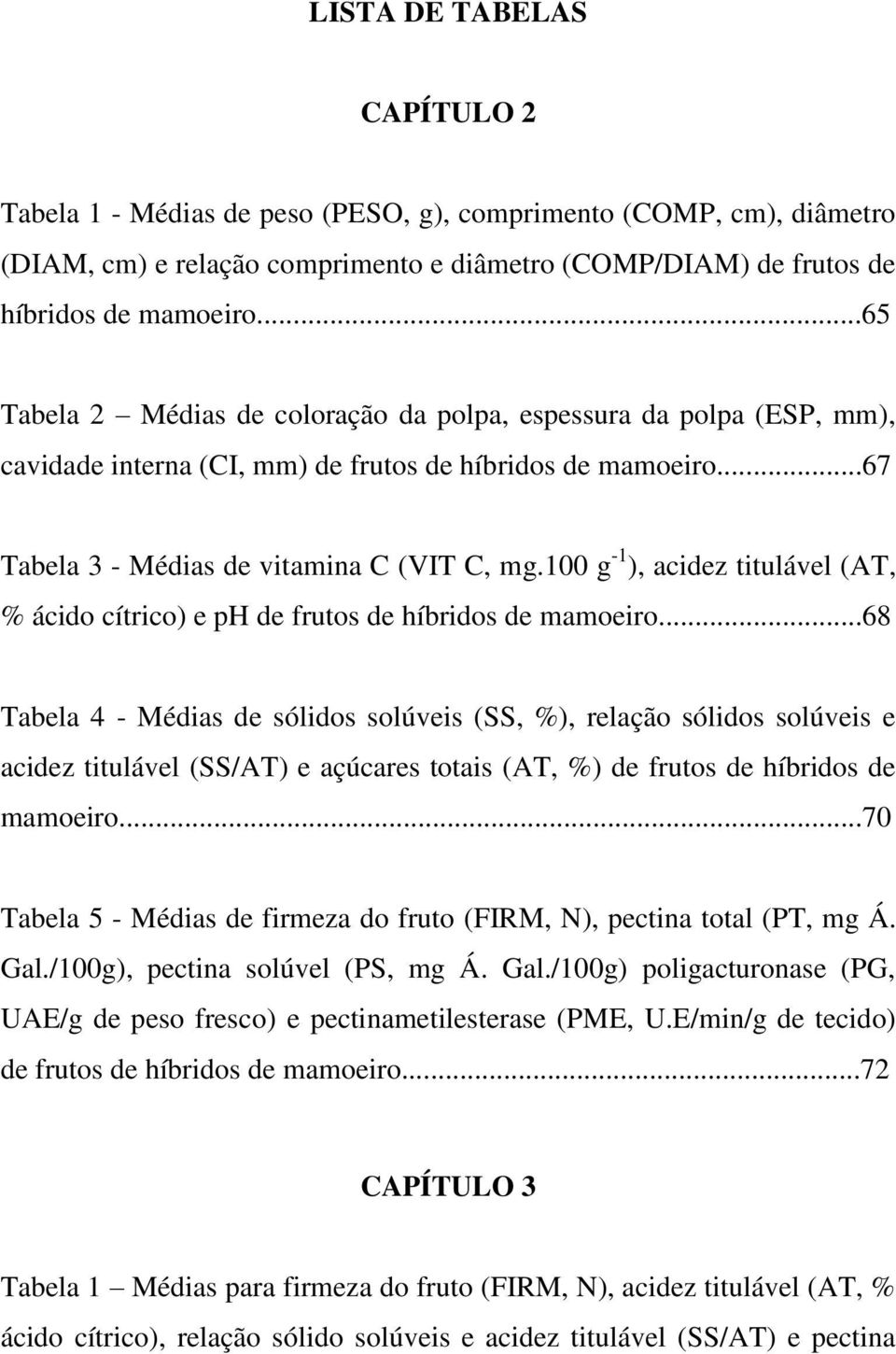 100 g -1 ), acidez titulável (AT, % ácido cítrico) e ph de frutos de híbridos de mamoeiro.