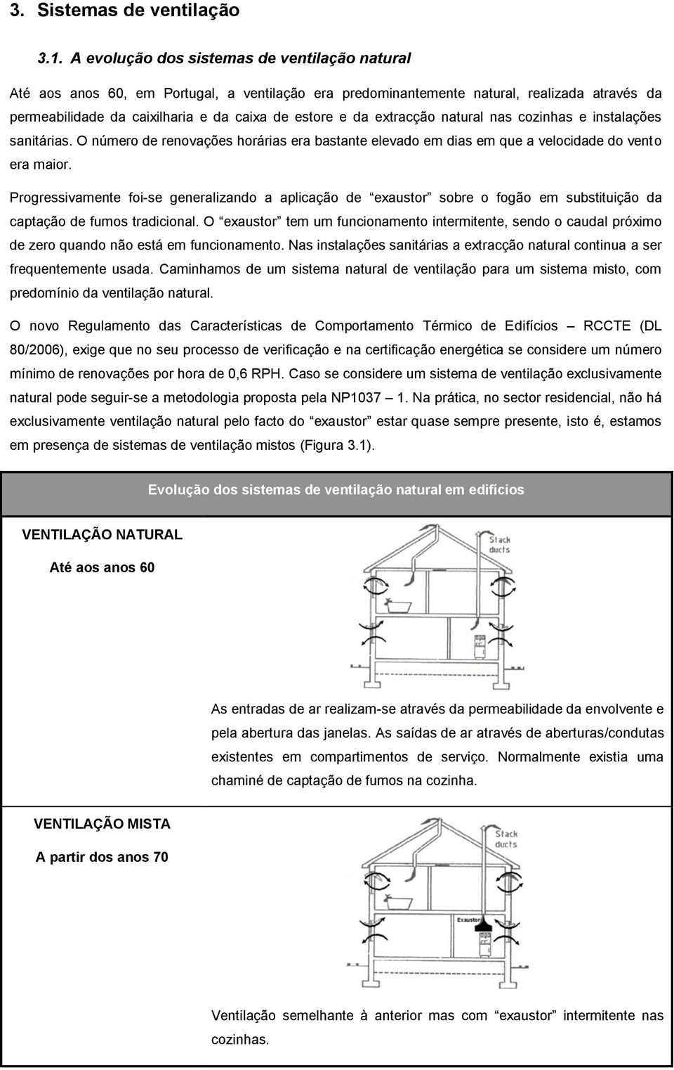 extracção natural nas cozinhas e instalações sanitárias. O número de renovações horárias era bastante elevado em dias em que a velocidade do vento era maior.