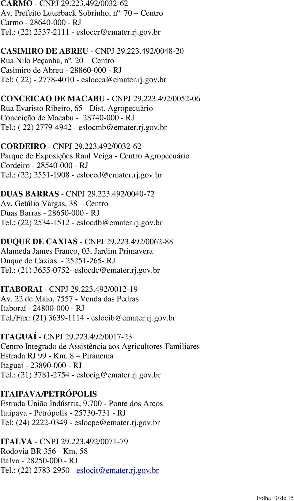 Agropecuário Conceição de Macabu - 28740-000 - RJ Tel.: ( 22) 2779-4942 - eslocmb@emater.rj.gov.br CORDEIRO - CNPJ 29.223.