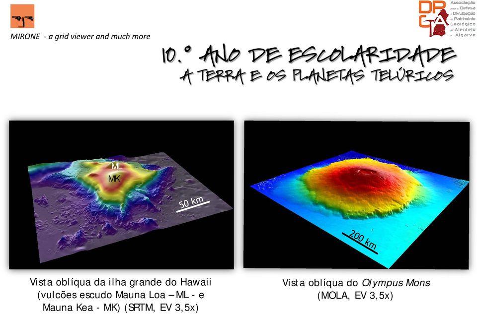 Hawaii (vulcões escudo Mauna Loa ML - e Mauna Kea -