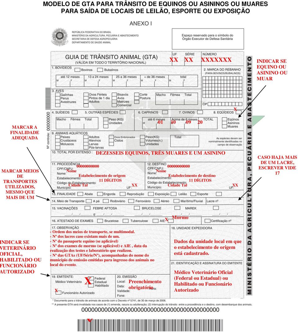 - Nº do passaporte equino (se aplicável) - Nº dos exames de mormo (se aplicável) e AIE, data da realização dos testes e laboratório que realizou.