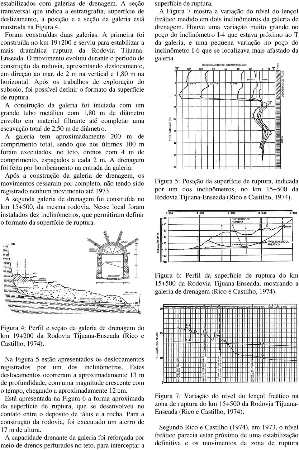 O movimento evoluiu durante o período de construção da rodovia, apresentando deslocamento, em direção ao mar, de 2 m na vertical e 1,80 m na horizontal.