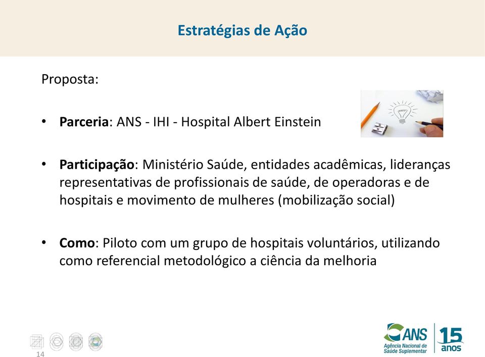 de operadoras e de hospitais e movimento de mulheres (mobilização social) Como: Piloto com um