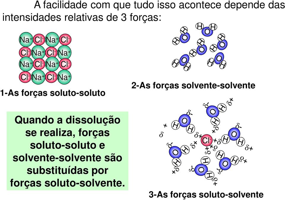 soluto-soluto 2-As forças solvente-solvente Quando a dissolução se realiza, forças