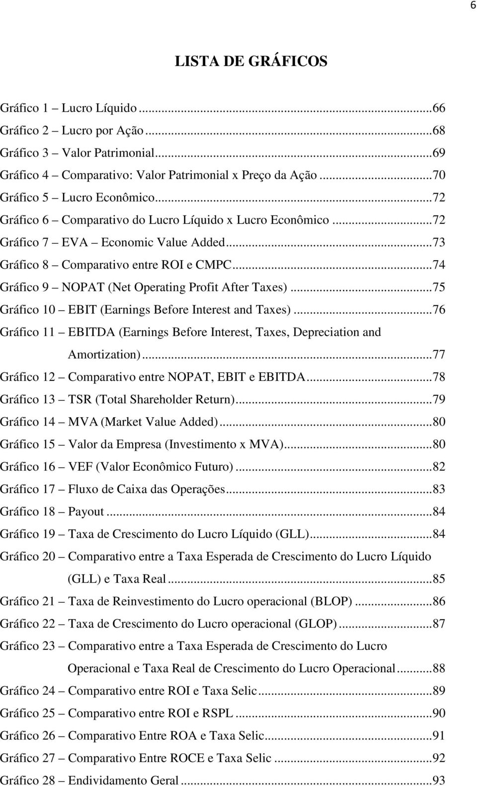 .. 74 Gráfico 9 NOPAT (Net Operating Profit After Taxes)... 75 Gráfico 10 EBIT (Earnings Before Interest and Taxes).