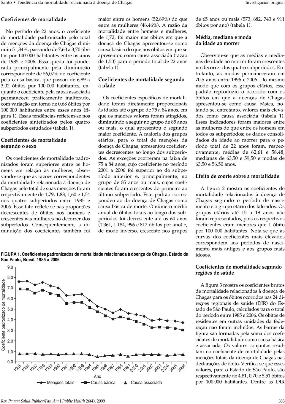 Essa queda foi ponderada principalmente pela diminuição correspondente de 56,07% do coeficiente pela causa básica, que passou de 6,89 a 3,02 óbitos por 100 000 habitantes, enquanto o coeficiente pela