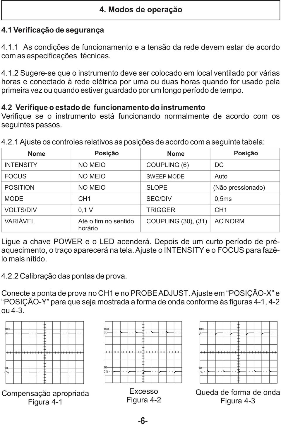 2 Verifique o estado de funcionamento do instrumento Verifique se o instrumento está funcionando normalmente de acordo com os seguintes passos. 4.2.1 Ajuste os controles relativos as posições de