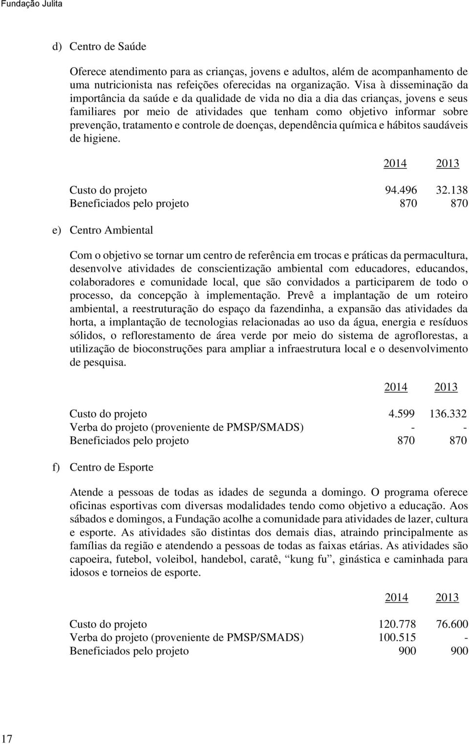 tratamento e controle de doenças, dependência química e hábitos saudáveis de higiene. Custo do projeto 94.496 32.