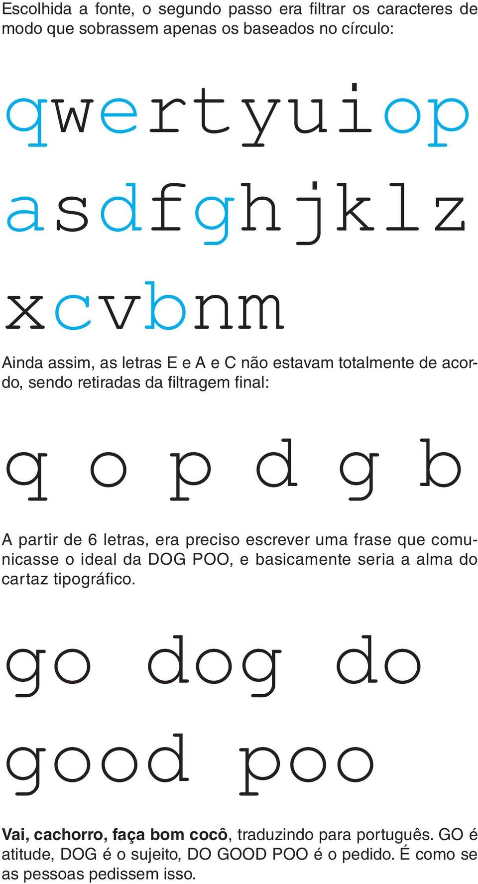 letras, era preciso escrever uma frase que comunicasse o ideal da DOG POO, e basicamente seria a alma do cartaz tipográfi co.