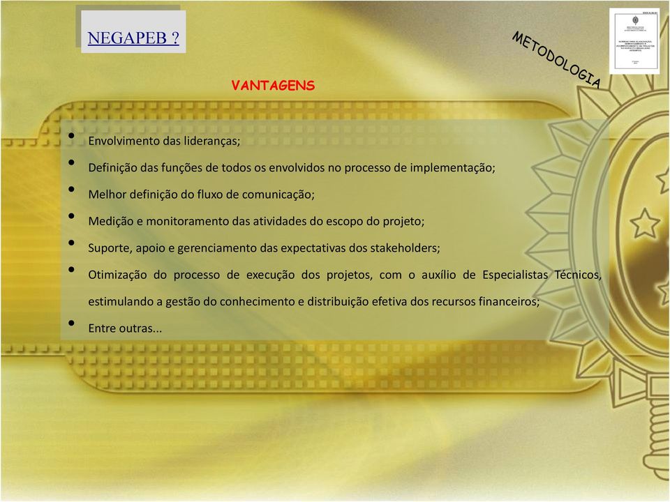 definição do fluxo de comunicação; Medição e monitoramento das atividades do escopo do projeto; Suporte, apoio e