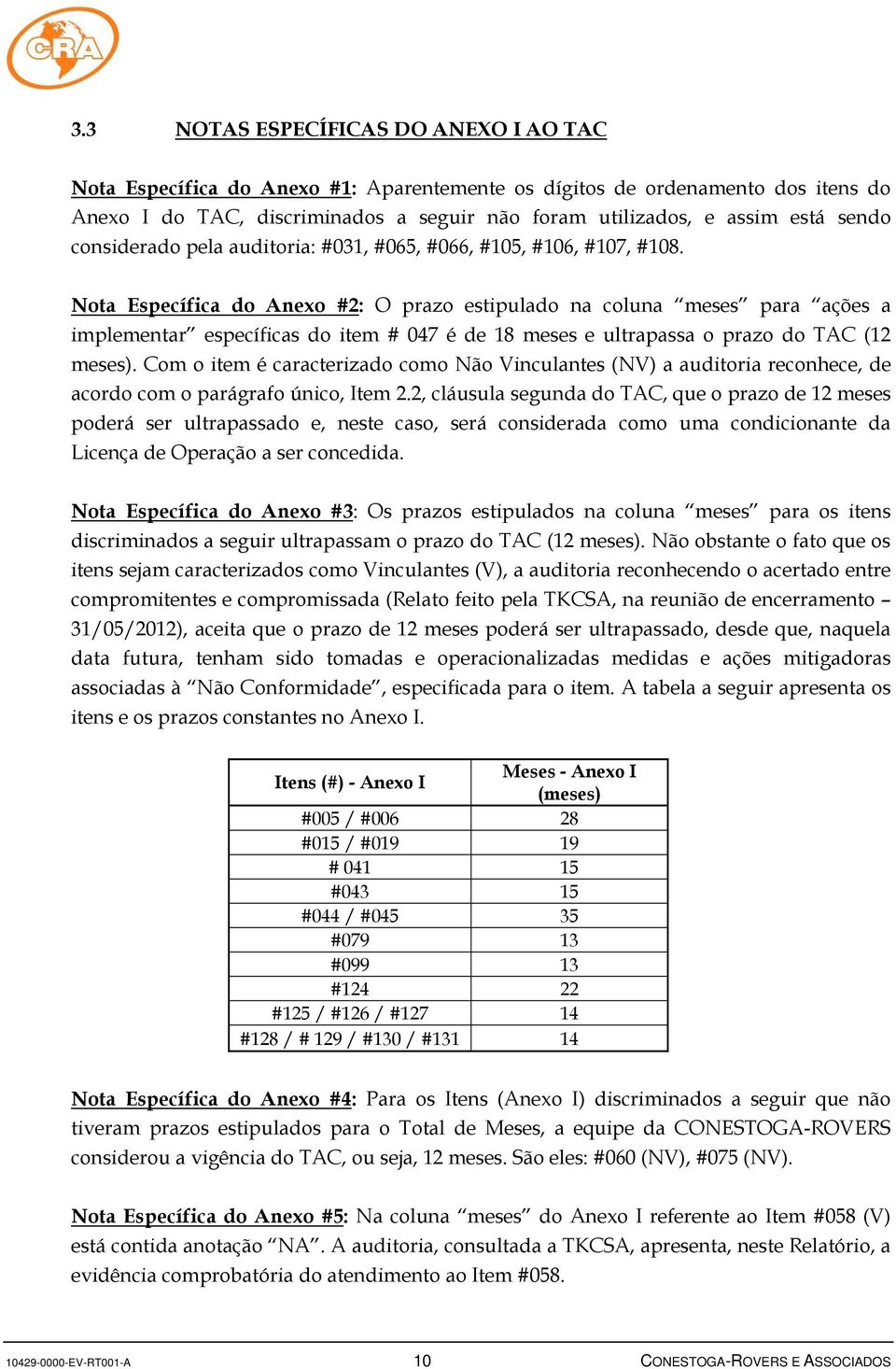 Nota Específica do Anexo #2: O prazo estipulado na coluna meses para ações a implementar específicas do item # 047 é de 18 meses e ultrapassa o prazo do (12 meses).