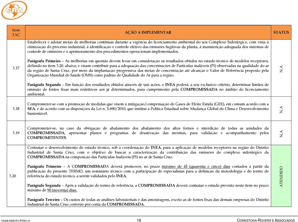 identificação e controle efetivo das emissões fugitivas da planta, à manutenção adequada dos sistemas de controle de emissões e o aprimoramento dos procedimentos operacionais implementados.