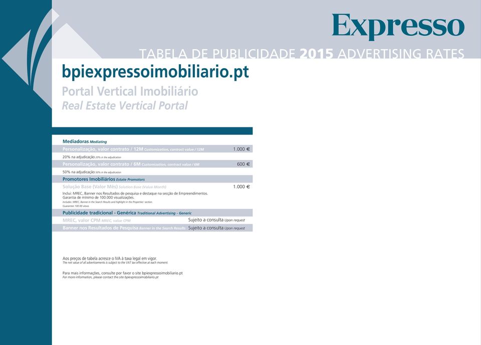 20% na adjudicação 20% in the adjudication Personalização, valor contrato / 6M Customization, contract value / 6M 1.