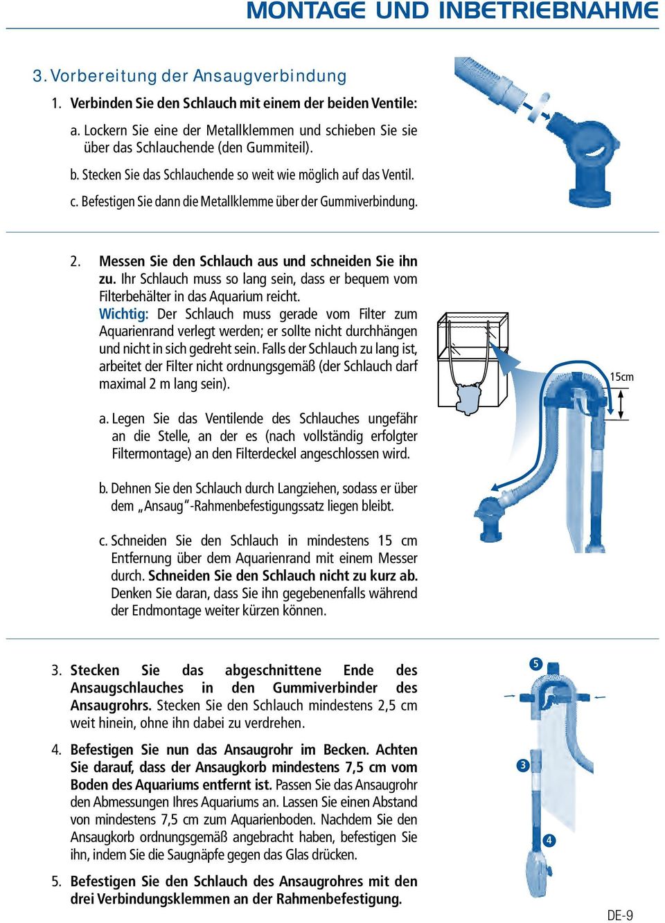 Befestigen Sie dann die Metallklemme über der Gummiverbindung. 2. Messen Sie den Schlauch aus und schneiden Sie ihn zu.