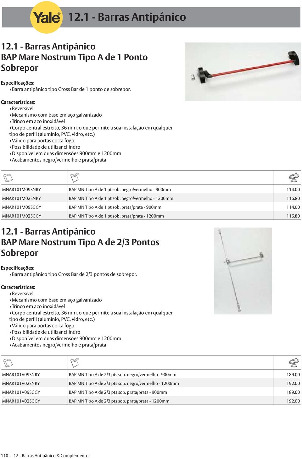 negro/vermelho - 1200mm 116.80 MNAR101M09SGGY BAP MN Tipo A de 1 pt sob. prata/prata - 900mm 114.00 MNAR101M02SGGY BAP MN Tipo A de 1 pt sob. prata/prata - 1200mm 116.