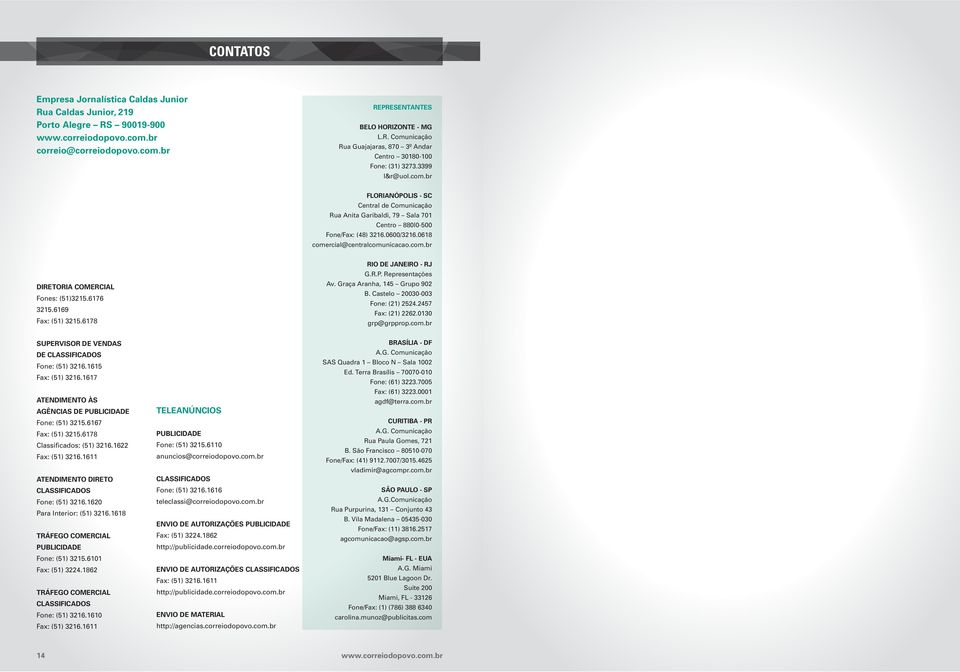 6176 3215.6169 Fax: (51) 3215.6178 RIO DE JANEIRO - RJ G.R.P. Representações Av. Graça Aranha, 145 Grupo 902 B. Castelo 20030-003 Fone: (21) 2524.2457 Fax: (21) 2262.0130 grp@grpprop.com.