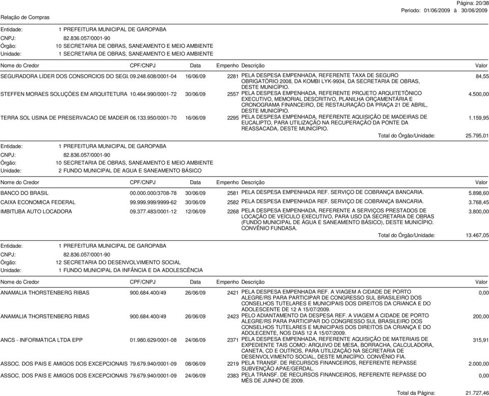 990/0001-72 URBANISMO 30/06/09 2557 PELA DESPESA EMPENHADA, REFERENTE PROJETO ARQUITETÔNICO 4.