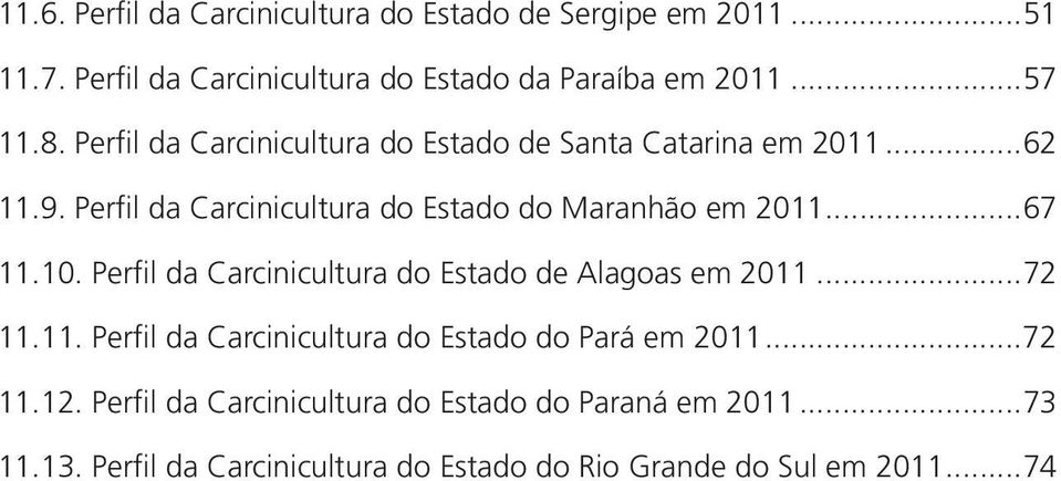 ..67.0. Perfil da Carcinicultura do Estado de Alagoas em 0...7.. Perfil da Carcinicultura do Estado do Pará em 0...7.. Perfil da Carcinicultura do Estado do Paraná em 0.