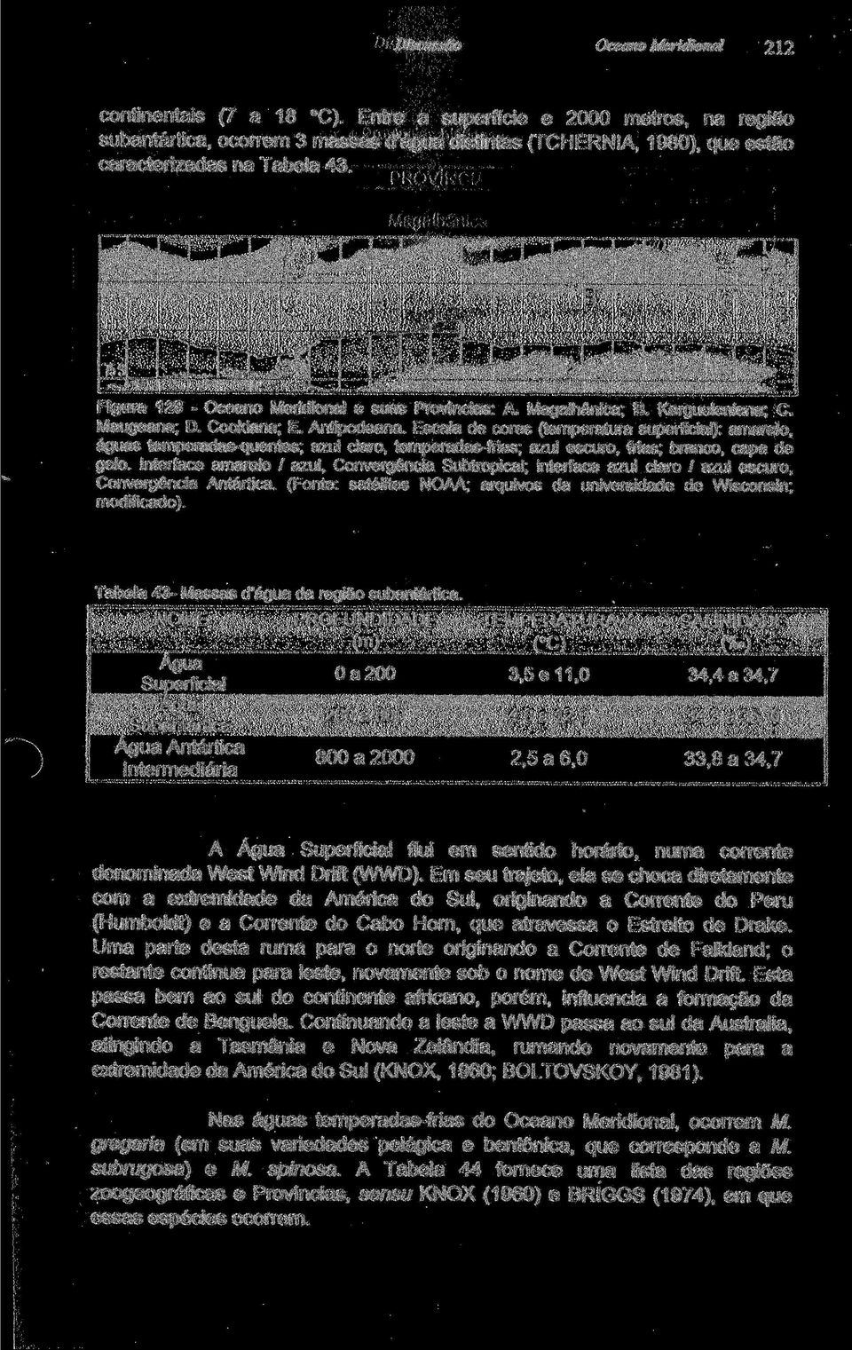 Figura 128 - Oceano Meridional e suas Províncias: A. Magalhânica; B. Kergueleniana; C. Maugeana; D. Cookiana; E. Antipodeana.