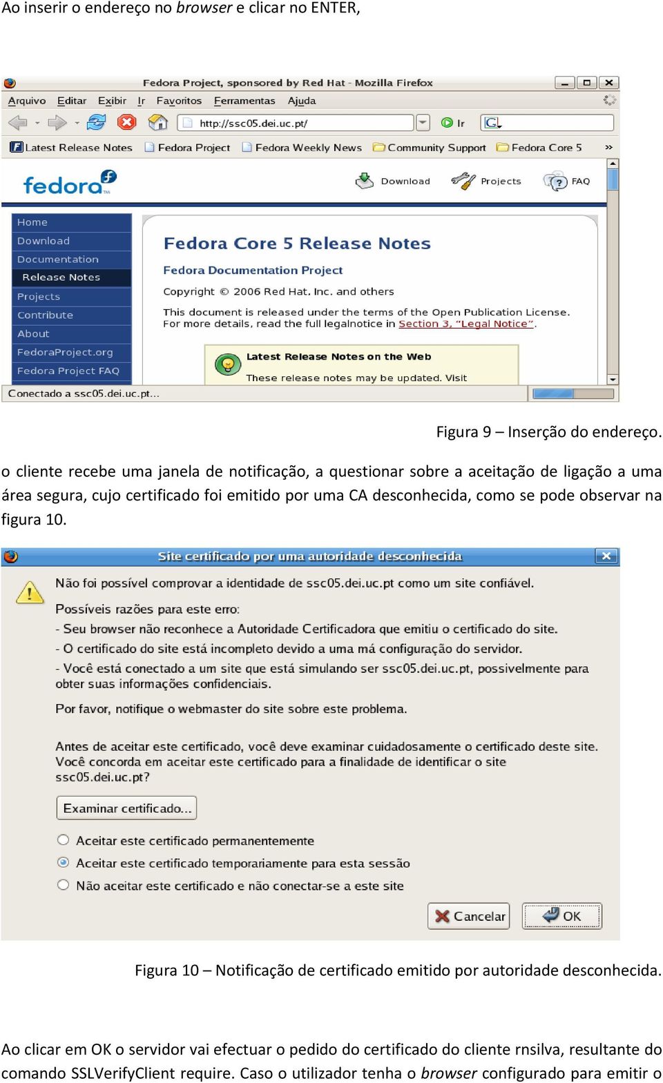 por uma CA desconhecida, como se pode observar na figura 10. Figura 10 Notificação de certificado emitido por autoridade desconhecida.