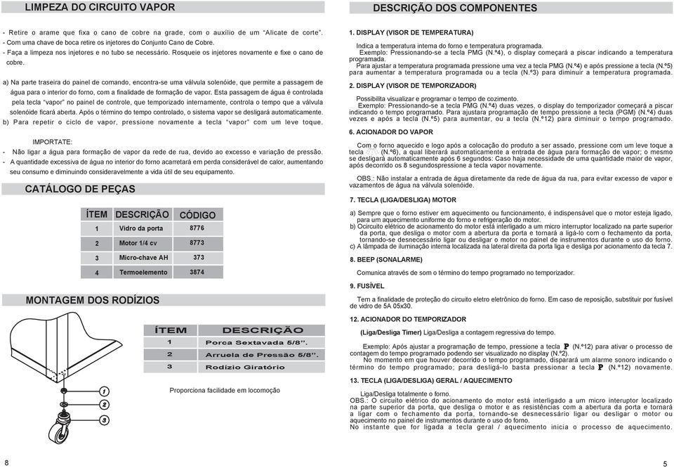 a) Na parte traseira do painel de comando, encontra-se uma válvula solenóide, que permite a passagem de água para o interior do forno, com a finalidade de formação de vapor.