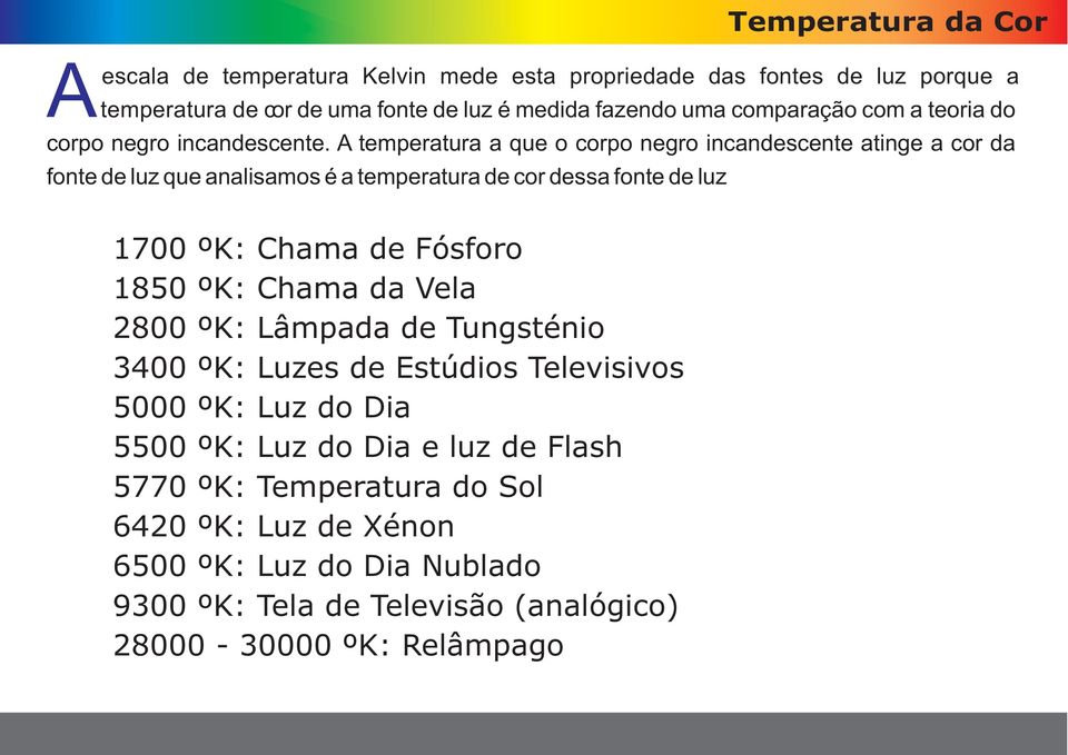 da Cor Aescala de temperatura Kelvin mede esta propriedade das fontes de luz porque a temperatura de cor de uma fonte de luz é medida fazendo uma comparação com a