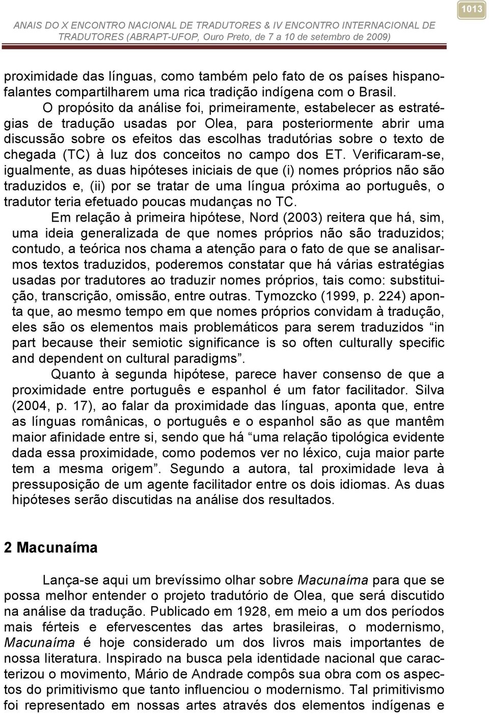 chegada (TC) à luz dos conceitos no campo dos ET.