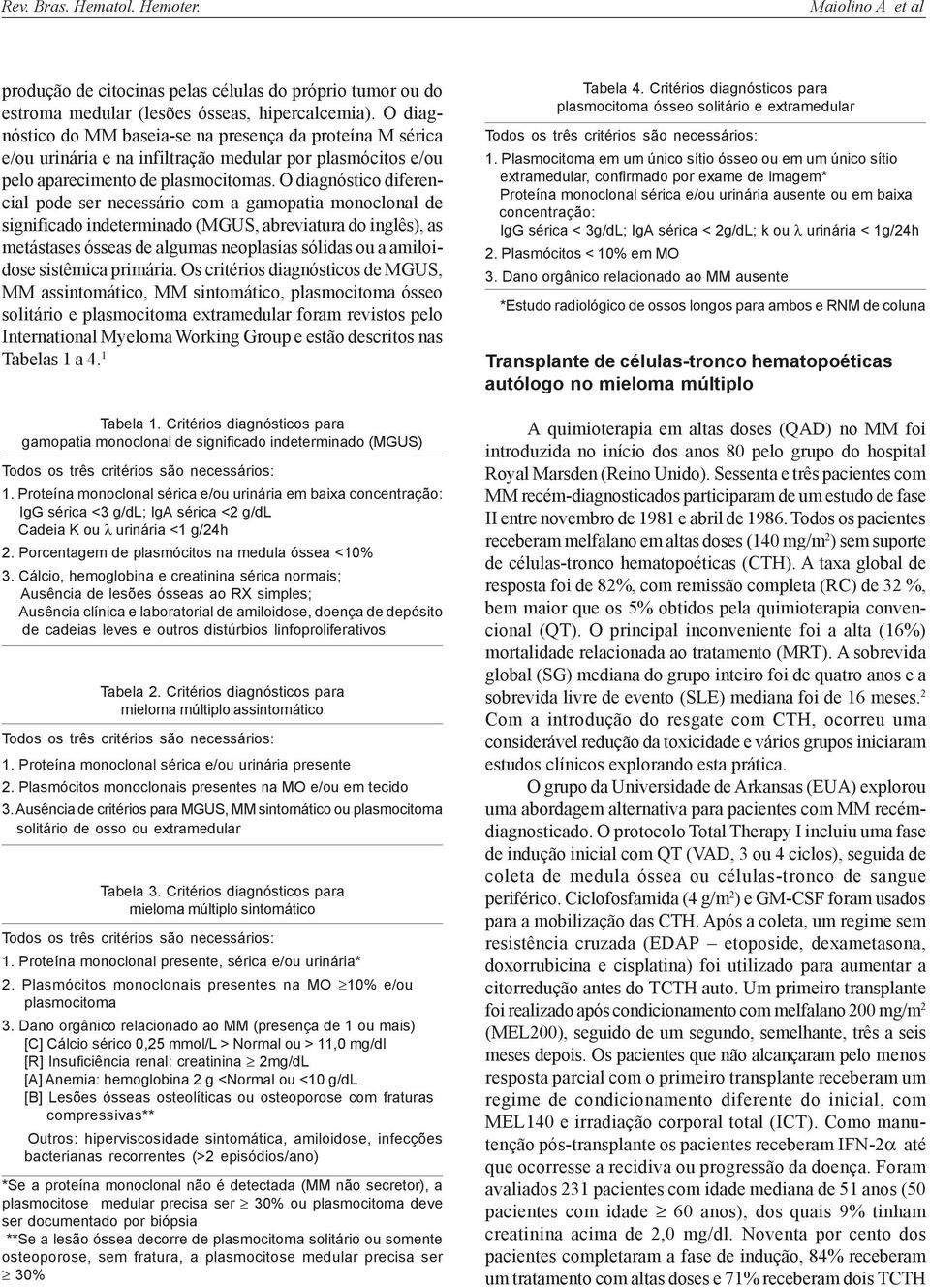 O diagnóstico diferencial pode ser necessário com a gamopatia monoclonal de significado indeterminado (MGUS, abreviatura do inglês), as metástases ósseas de algumas neoplasias sólidas ou a amiloidose