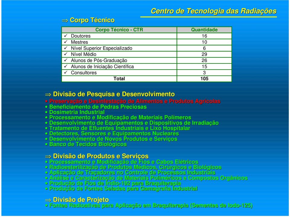 Modificação de Materiais Polímeros Desenvolvimento de Equipamentos e Dispositivos de Irradiação Tratamento de Efluentes Industriais e Lixo Hospitalar Detectores,, Sensores e Equipamentos Nucleares